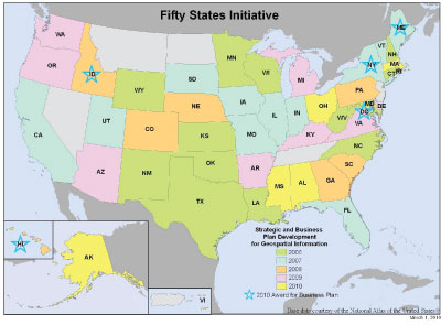 Map showing status of the Fifty States Initiative 2010.