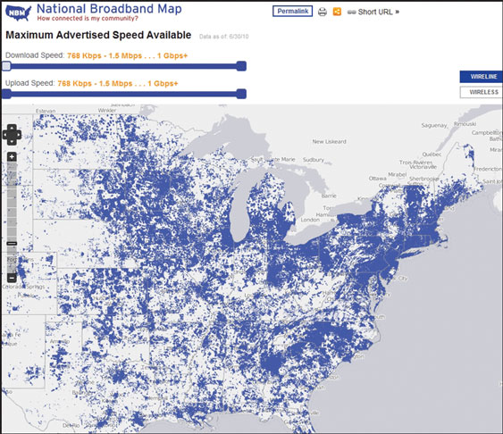 Broadband Map showing maximum advertised speed available.