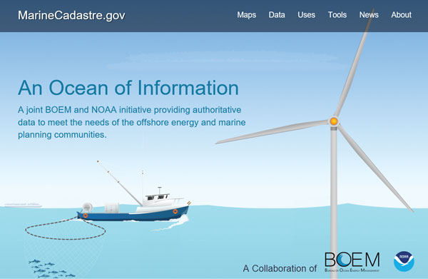 Screenshot of Marine cadastre web site.